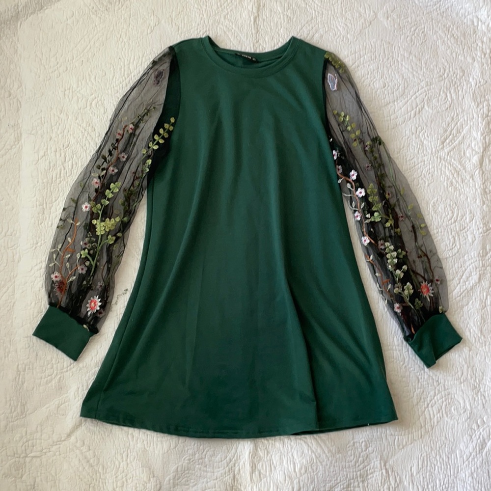 Shein floral green holiday dress